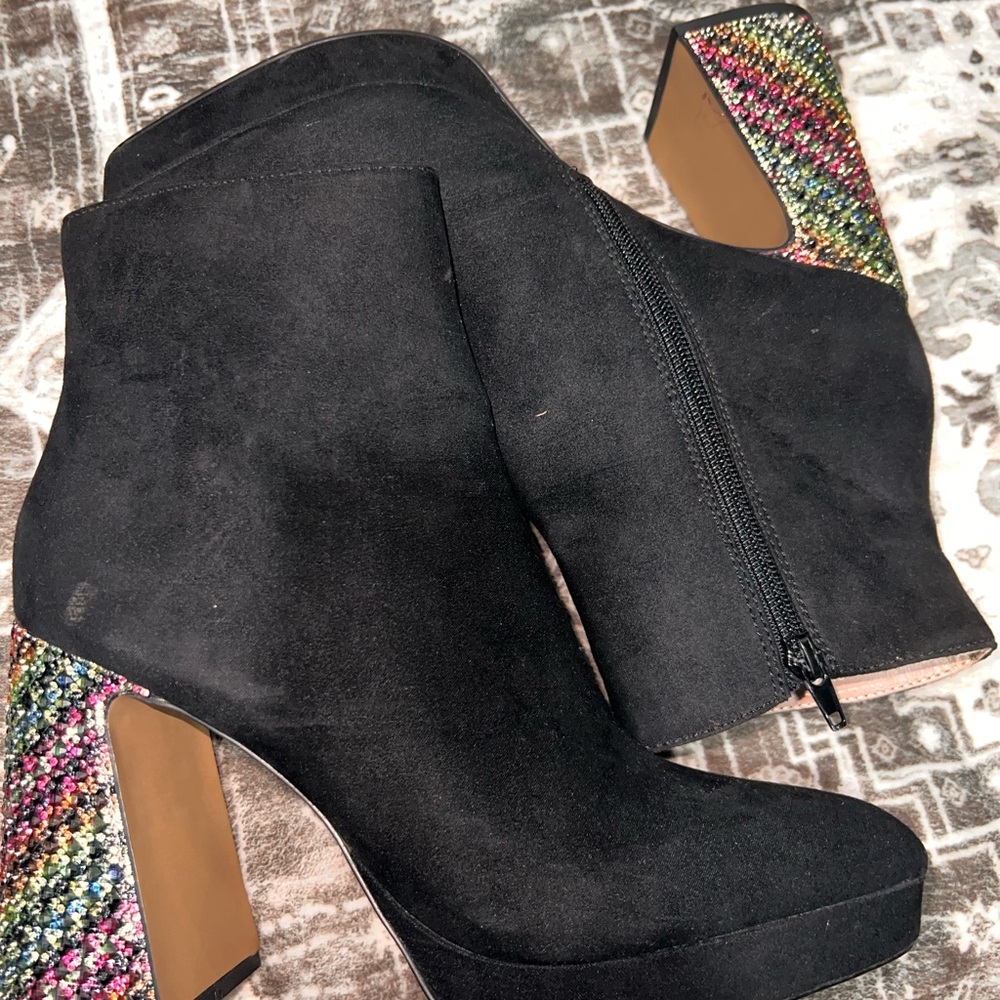 Betsey Johnson Black Boots with Glitter Heel